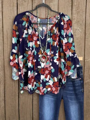 Prettybeautie Printed V-Neck Blouse