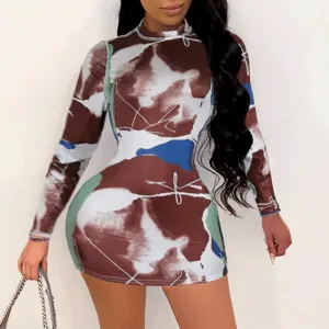 Print Long Sleeve Bodycon Dress