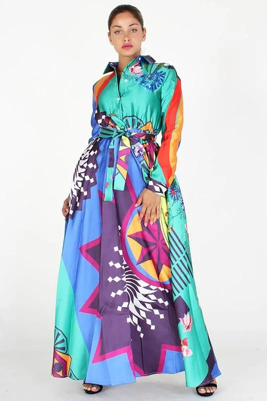 Print Long Sleeve Dress
