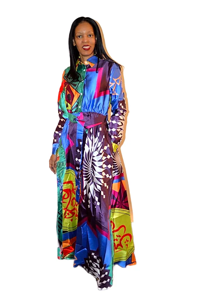 Print Long Sleeve Dress
