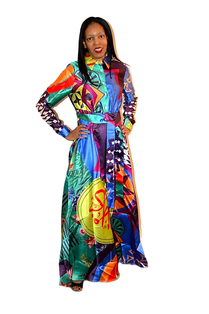 Print Long Sleeve Dress