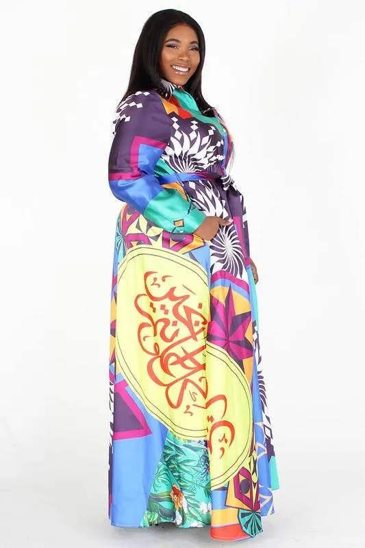 Print Long Sleeve Dress