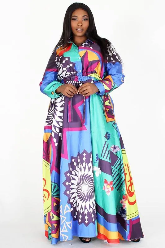 Print Long Sleeve Dress