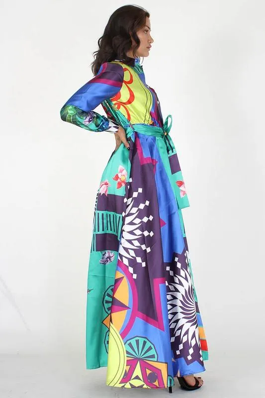 Print Long Sleeve Dress