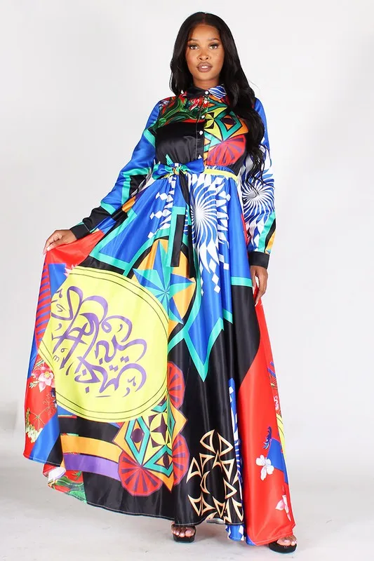 Print Long Sleeve Dress