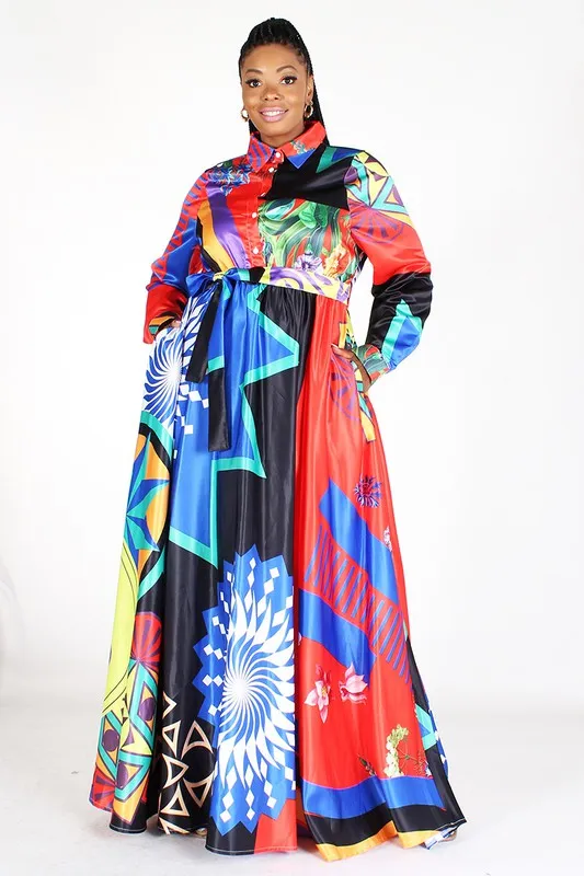 Print Long Sleeve Dress