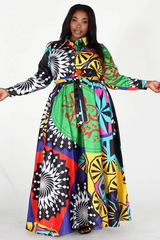 Print Long Sleeve Dress