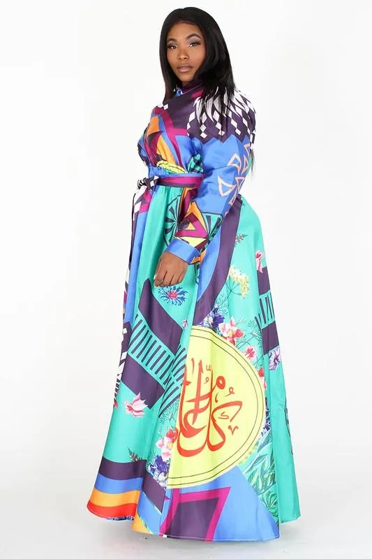 Print Long Sleeve Dress