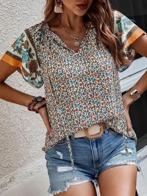 Printed V-Neck Blouse