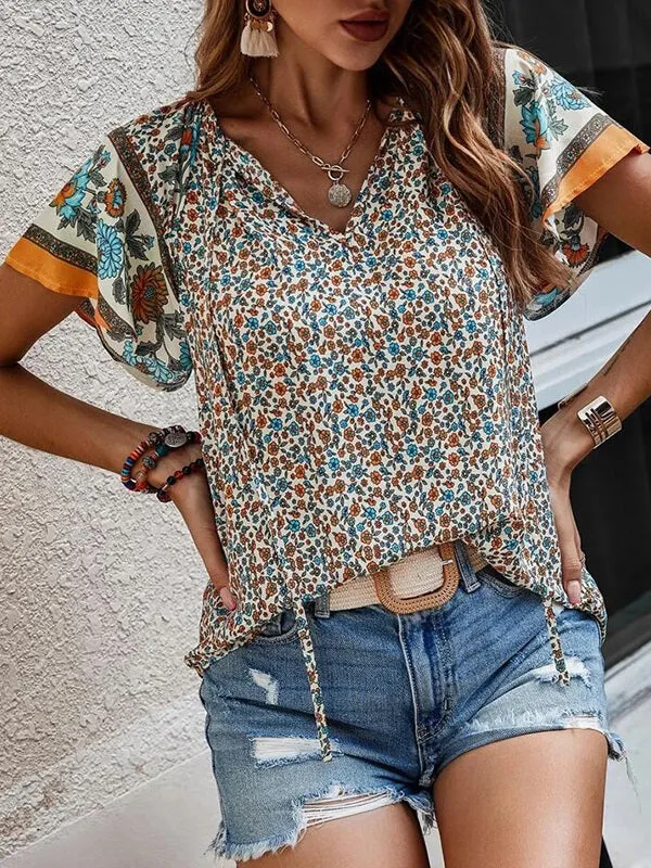 Printed V-Neck Blouse