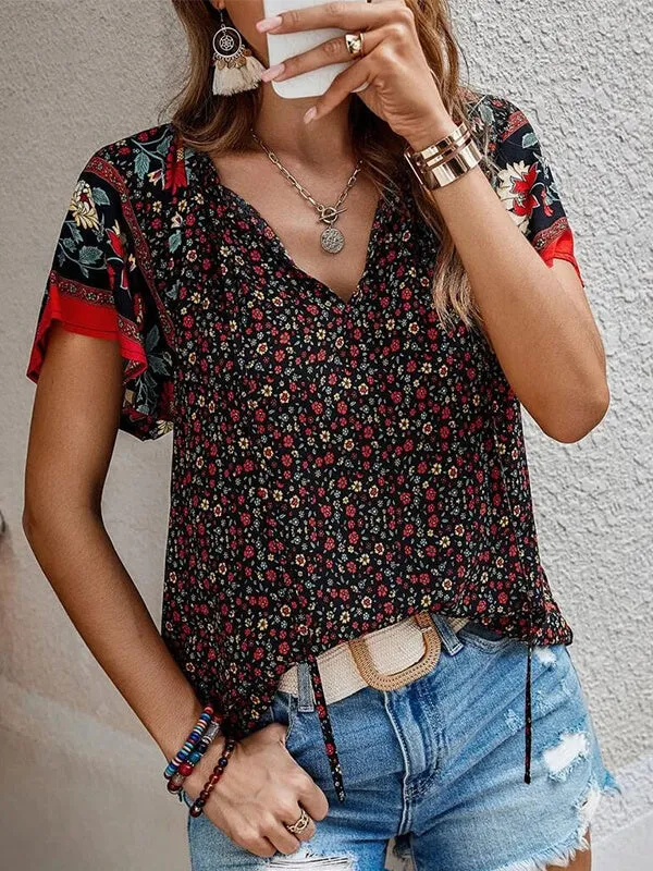 Printed V-Neck Blouse