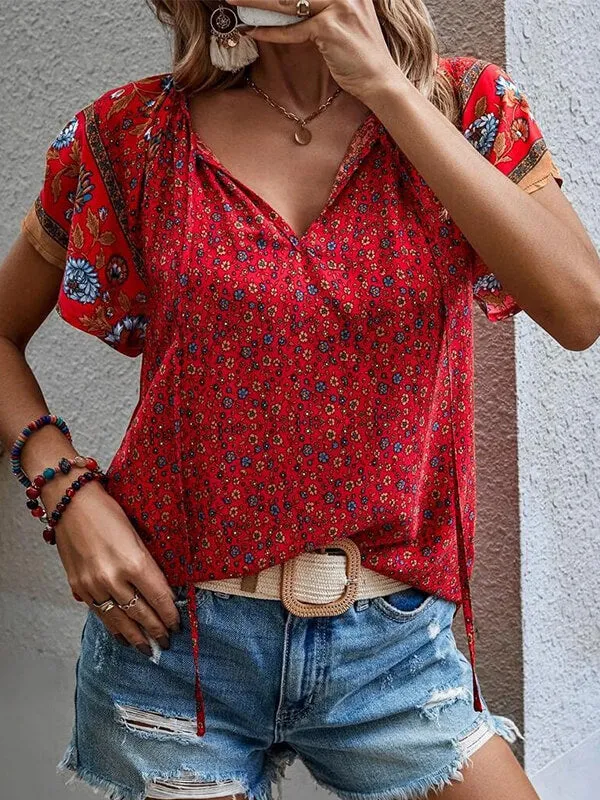 Printed V-Neck Blouse