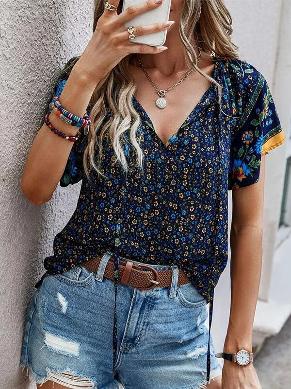 Printed V-Neck Blouse