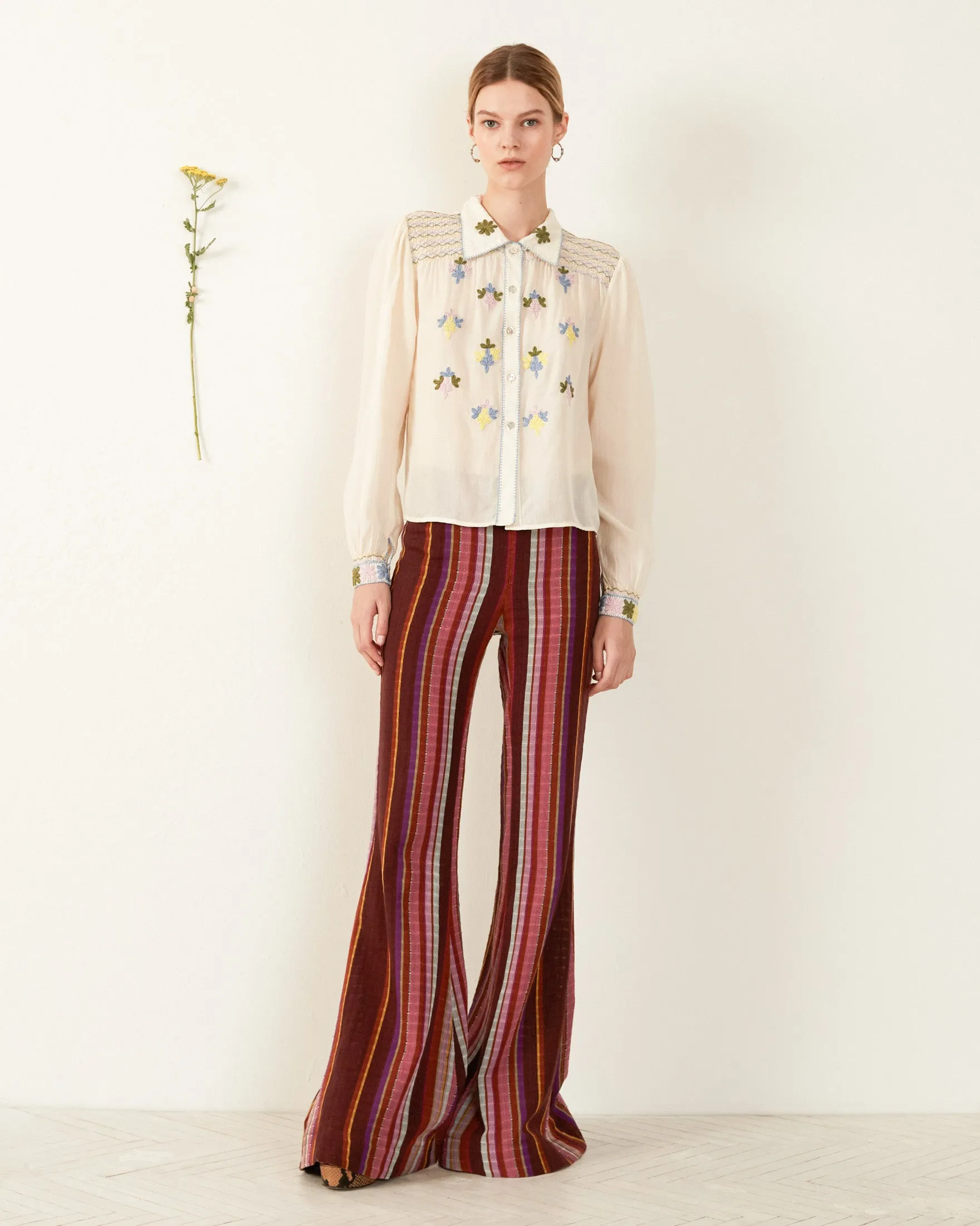 Priscilla Oyster Smocked Blouse