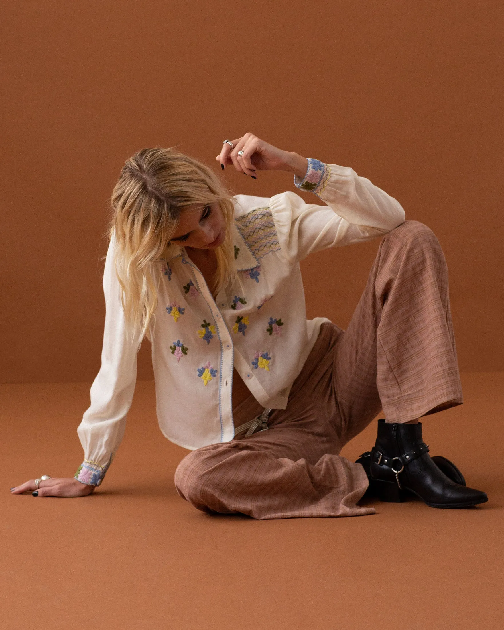 Priscilla Oyster Smocked Blouse