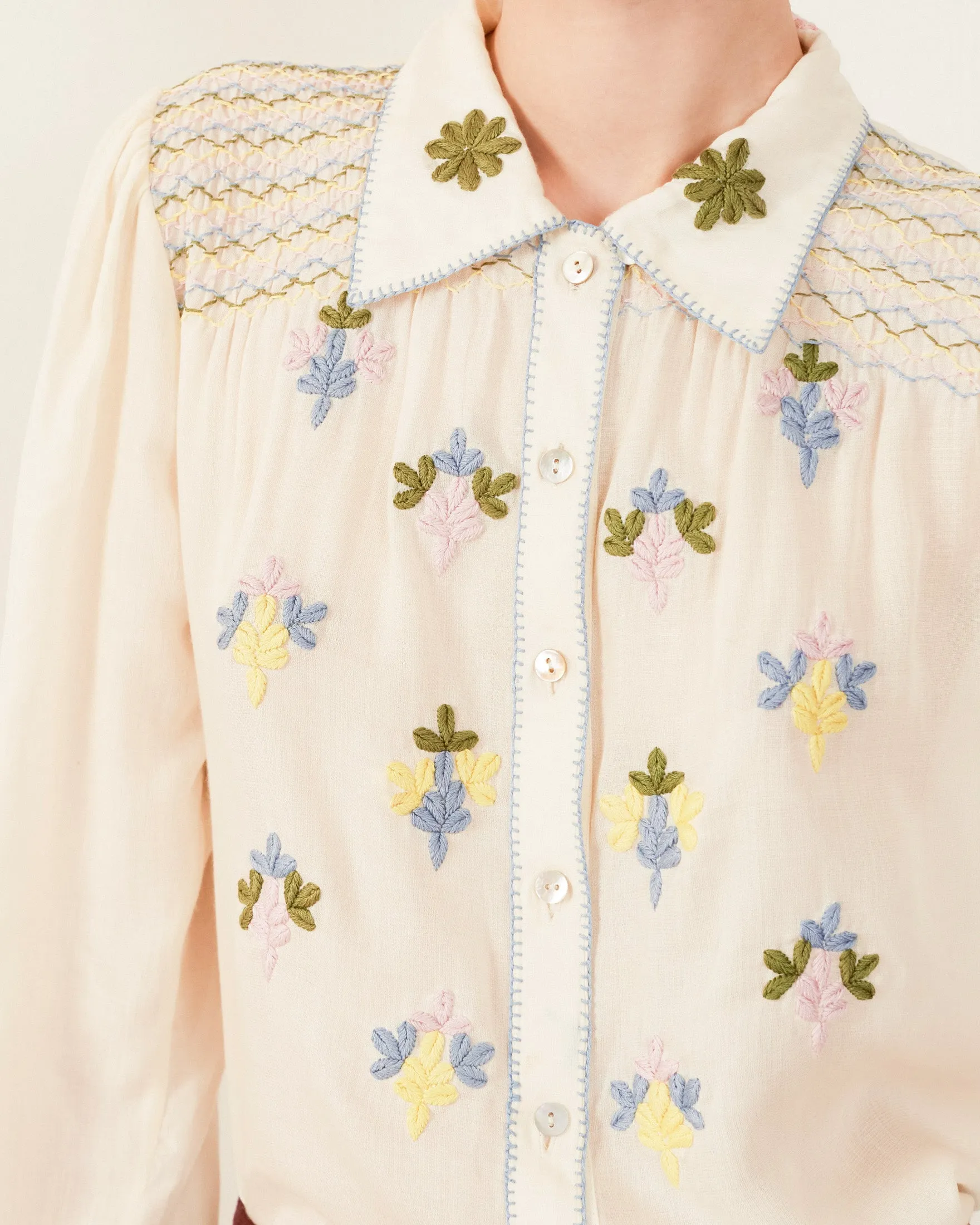 Priscilla Oyster Smocked Blouse