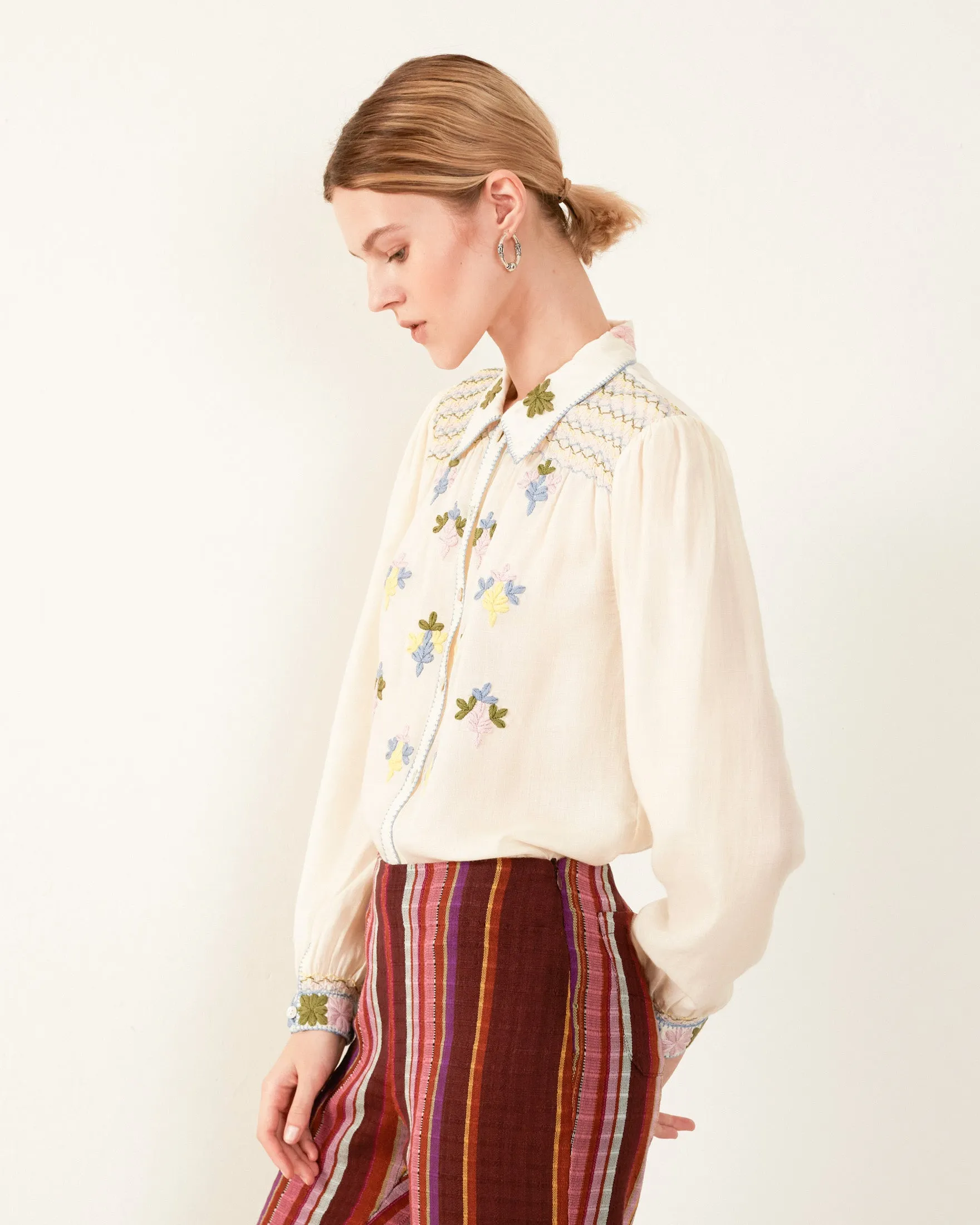 Priscilla Oyster Smocked Blouse