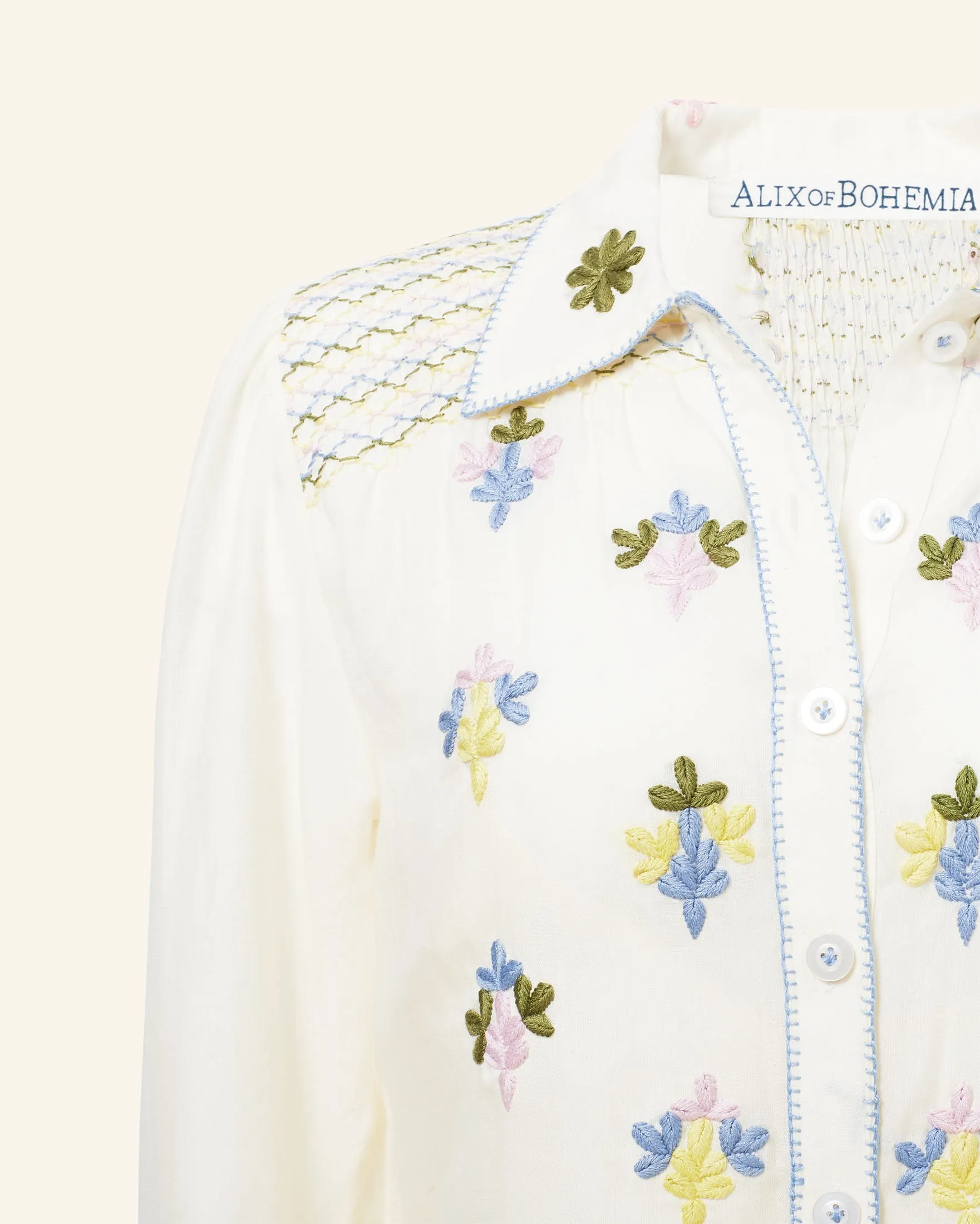 Priscilla Oyster Smocked Blouse
