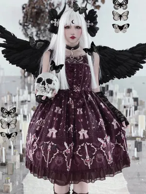 Punk Gothic Lolita JSK Dress Ruffles Maroon Sleeveless Polyester Lolita Jumper Skirts