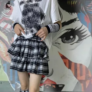 Punk Plaid Pleated Skirt   Leg Covers  KF82626