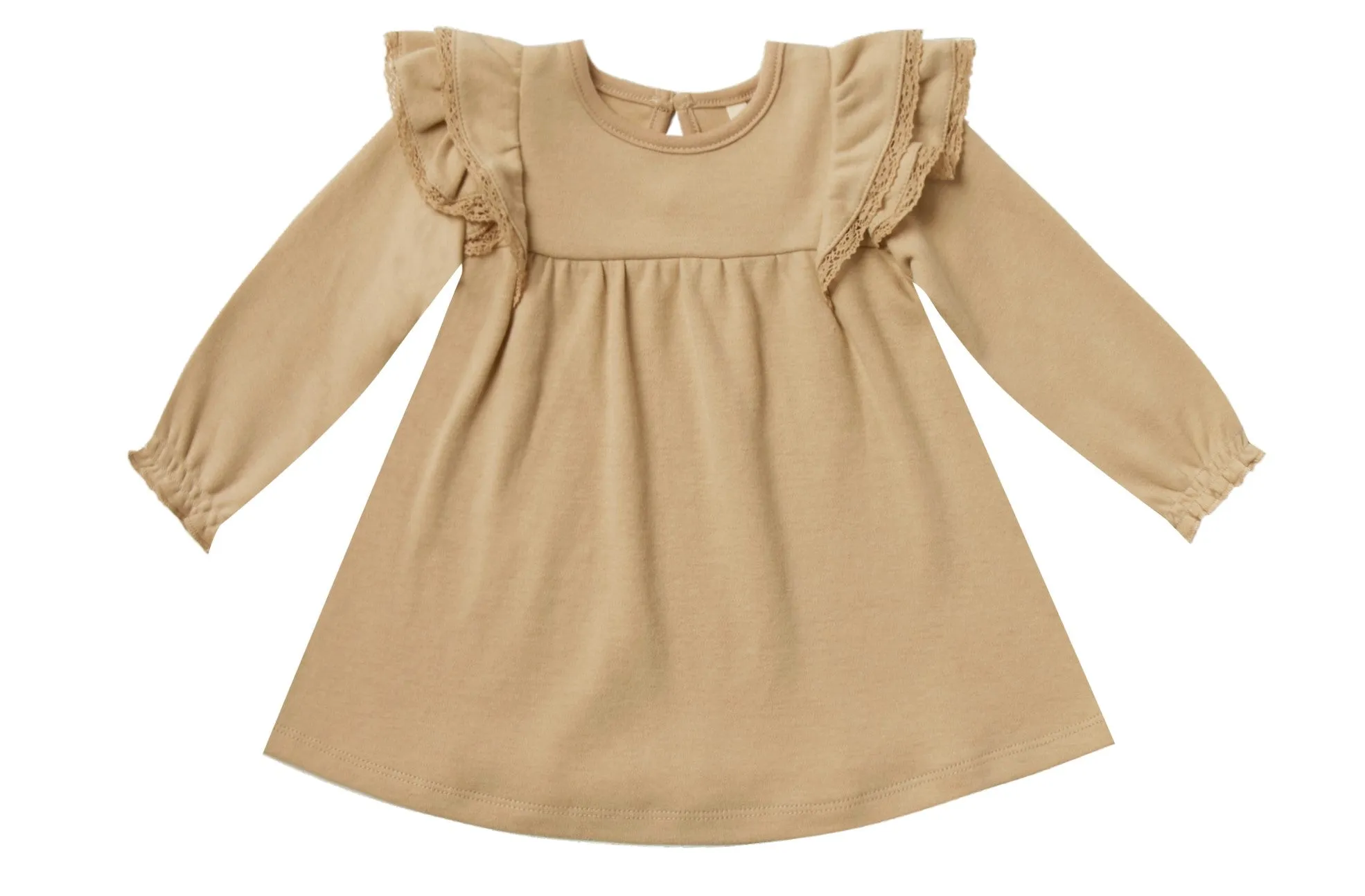 Quincy Mae Long Sleeve Flutter Dress-Honey
