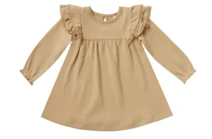Quincy Mae Long Sleeve Flutter Dress-Honey