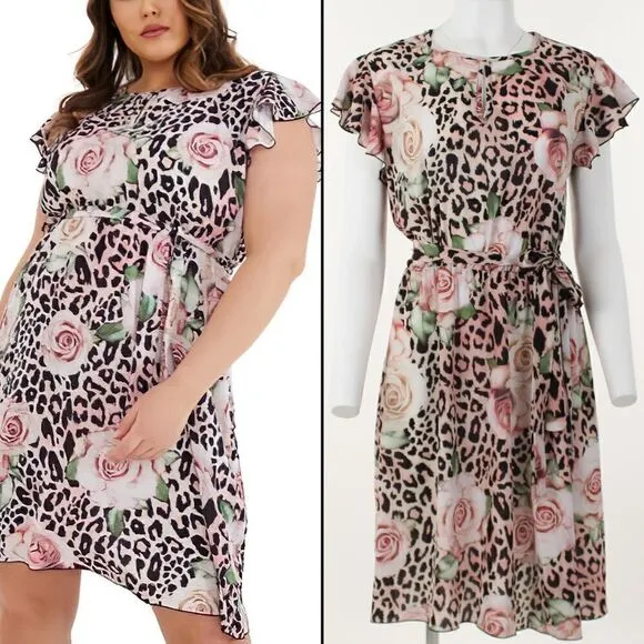 Quiz Trendy Plus Size Mixed-Print Fit &amp; Flare Dress