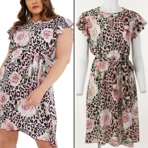 Quiz Trendy Plus Size Mixed-Print Fit &amp; Flare Dress