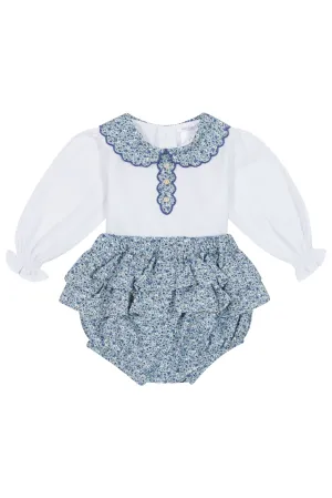 "Liv" Dusky Blue Floral Blouse & Bloomers