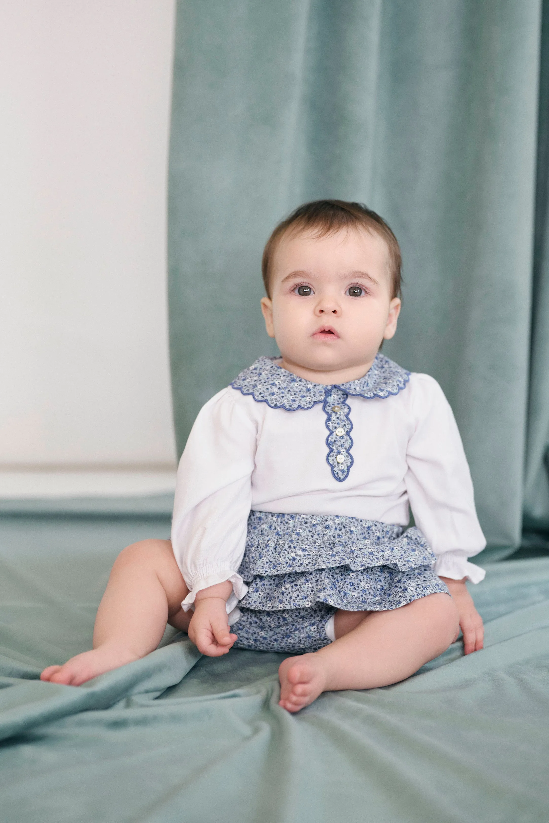 "Liv" Dusky Blue Floral Blouse & Bloomers