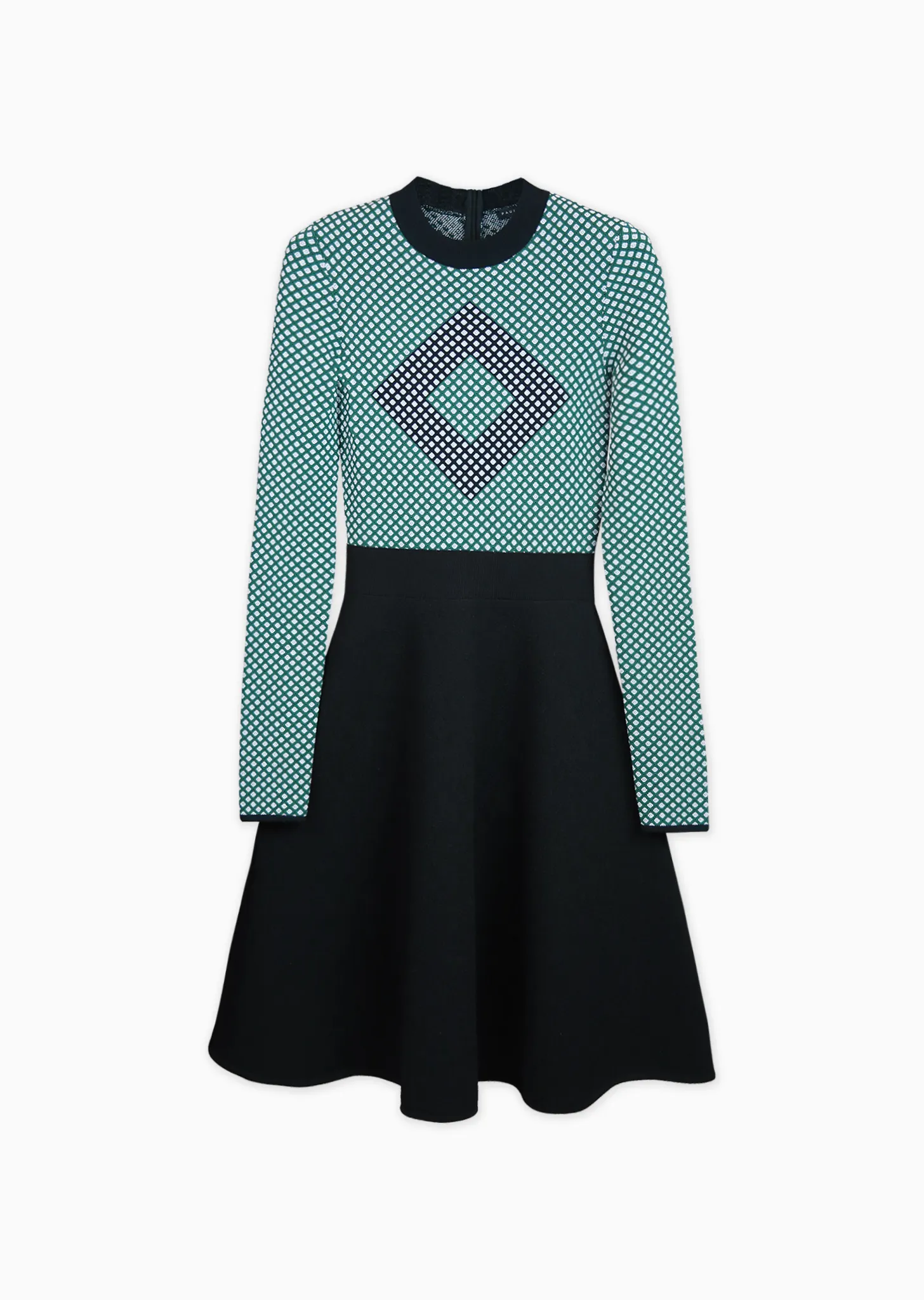 Raina – Diamond Pattern Long Sleeve Fit and Flare Dress