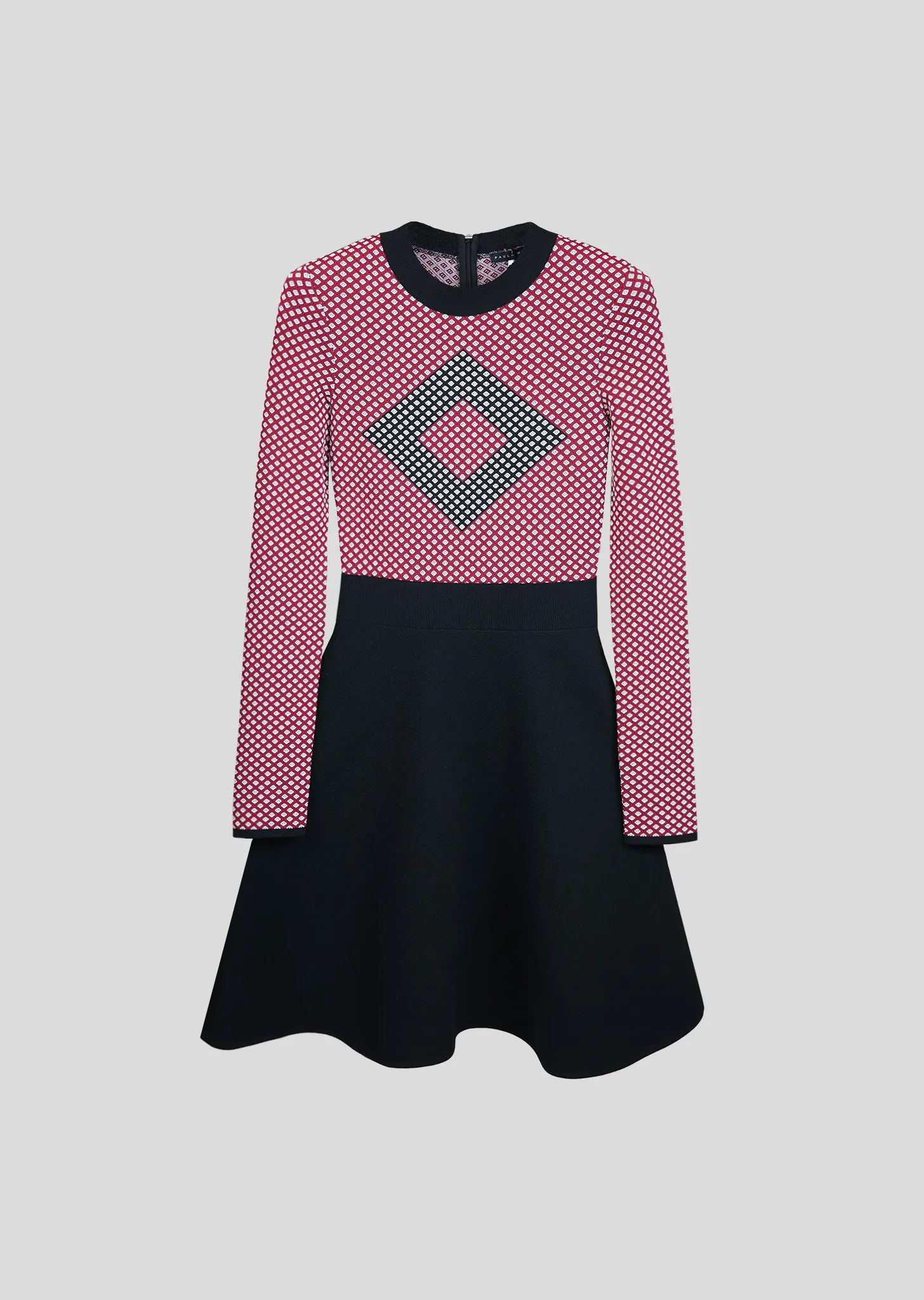 Raina – Diamond Pattern Long Sleeve Fit and Flare Dress