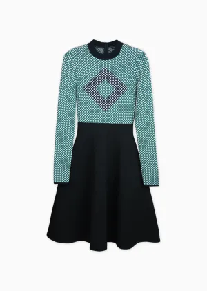 Raina – Diamond Pattern Long Sleeve Fit and Flare Dress