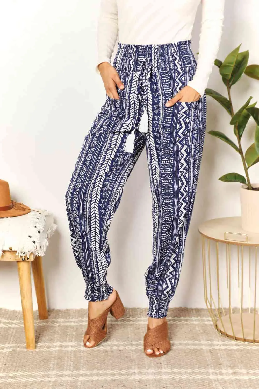 Raina Double Take Geometric Print Tassel High-Rise Pants
