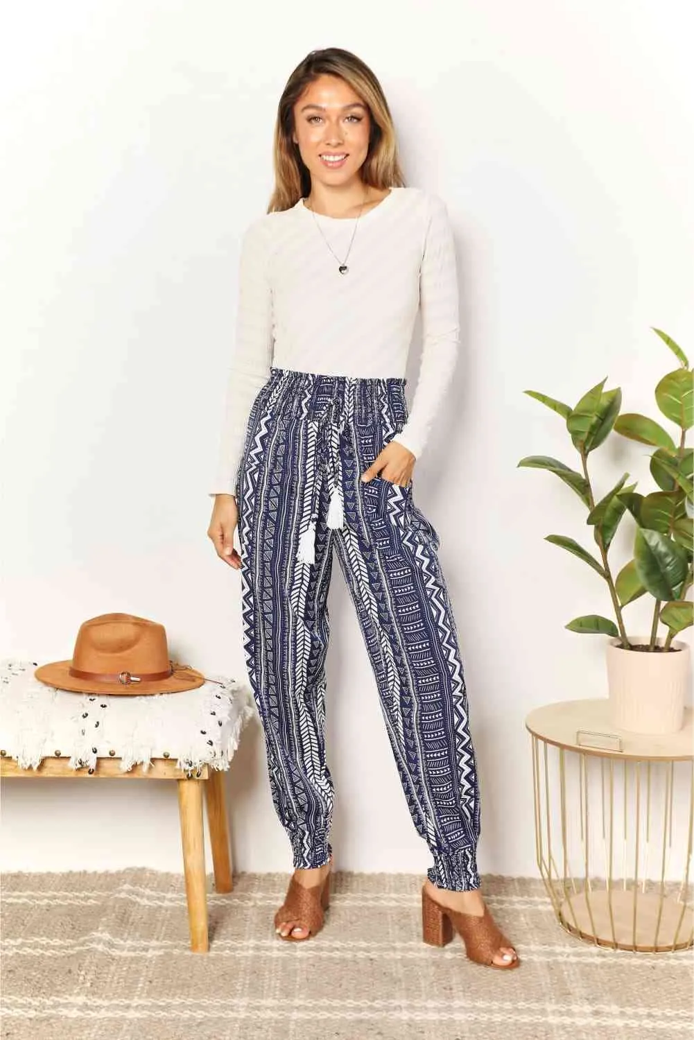 Raina Double Take Geometric Print Tassel High-Rise Pants