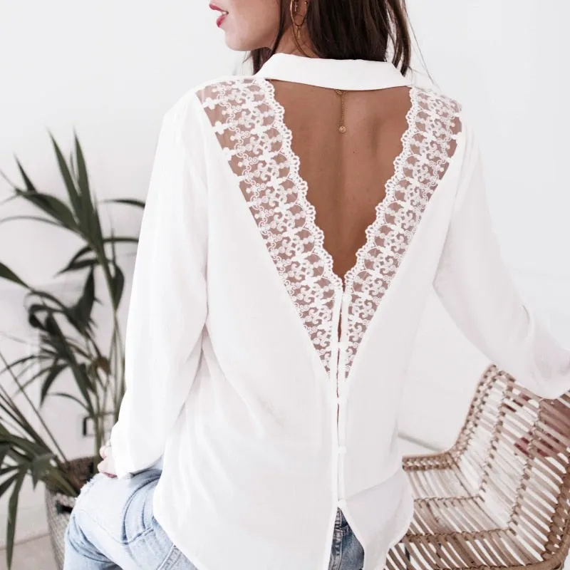 Rear Lace  Blouse V Neck Harajuku Shirt