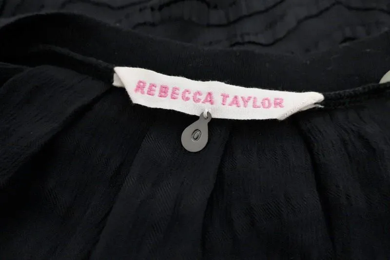 Rebecca Taylor Blouse Black Tiger Fil Coupe Size 0 Cap Sleeve Top