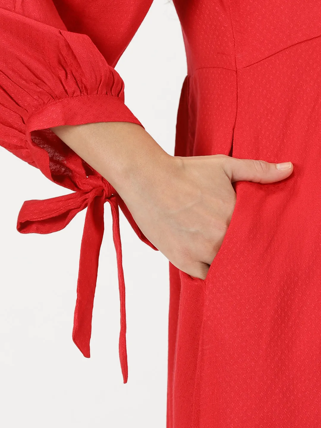 Red Boho Self Design Empire Midi Dress