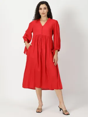 Red Boho Self Design Empire Midi Dress