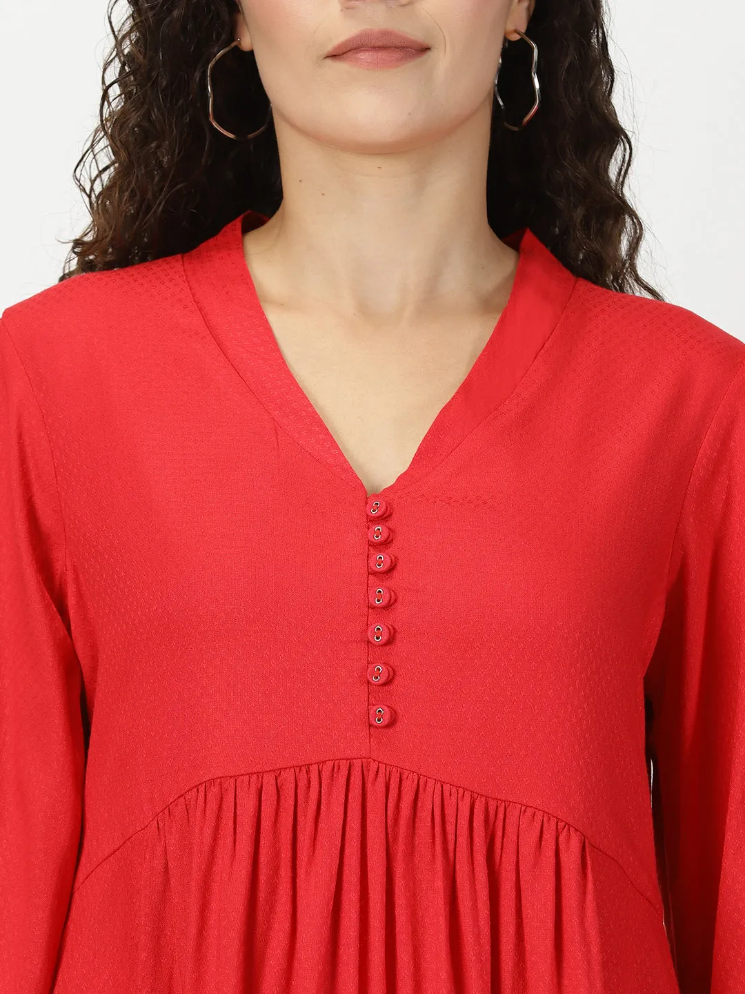 Red Boho Self Design Empire Midi Dress