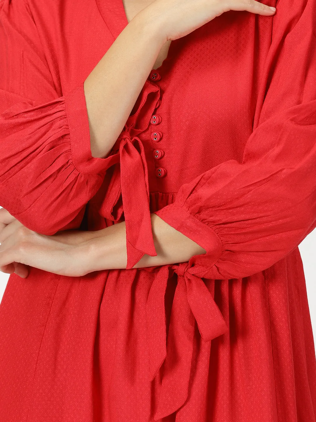 Red Boho Self Design Empire Midi Dress