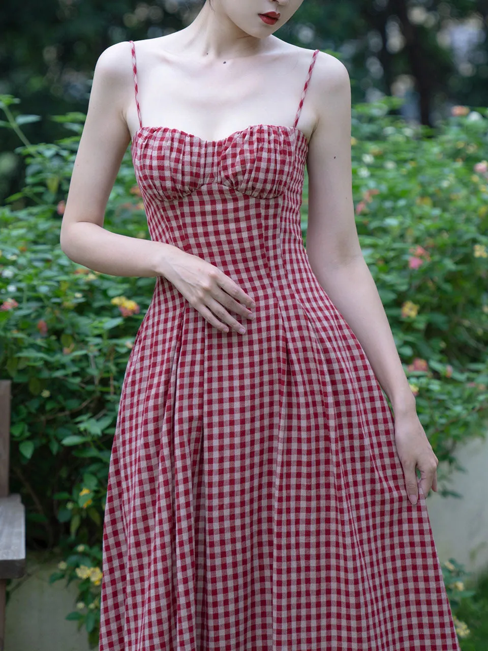 Red Plaid Strap Vintage 1950S Swing Dress