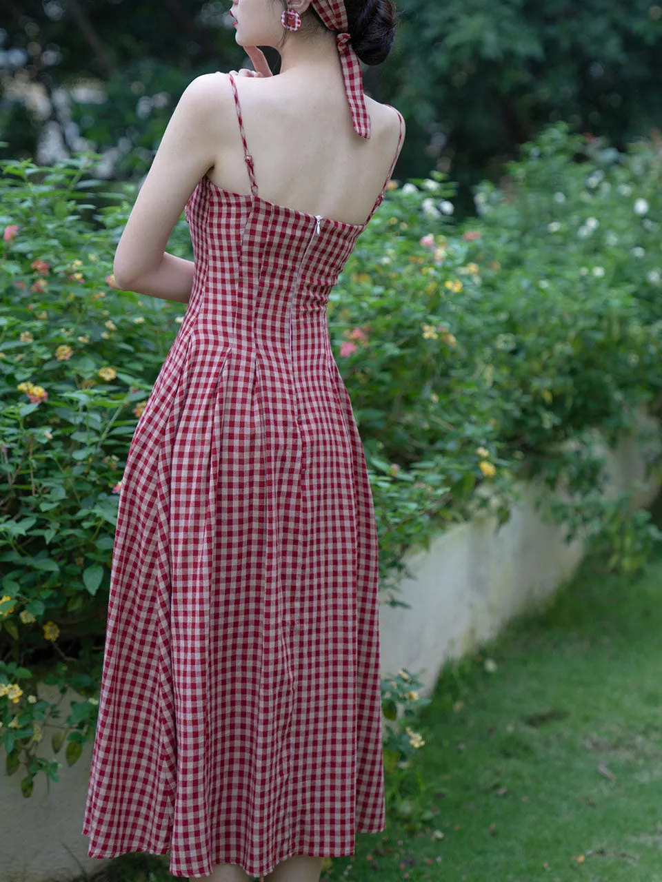 Red Plaid Strap Vintage 1950S Swing Dress
