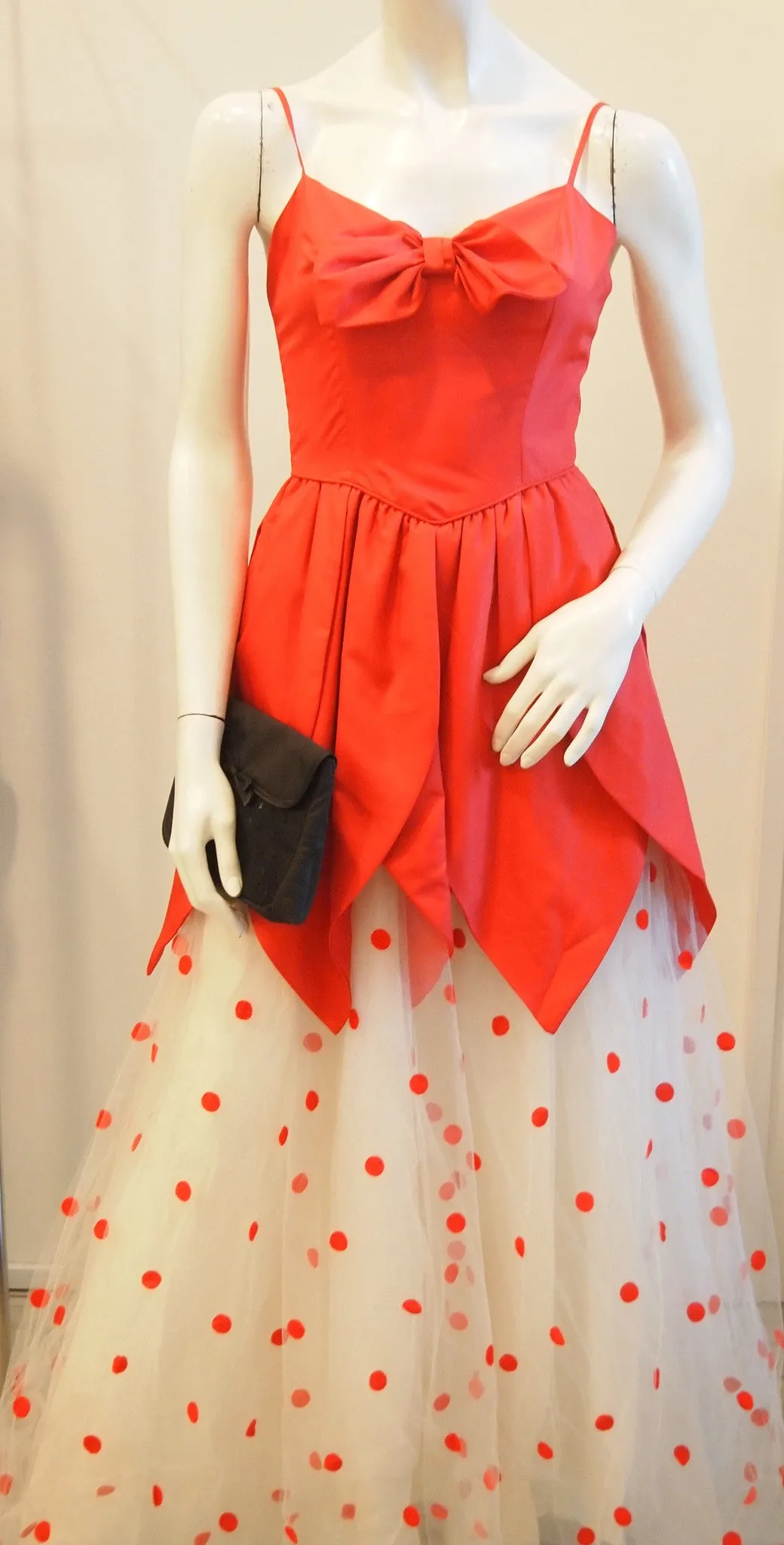 Red ribbon tulip edge and polka dot skirt