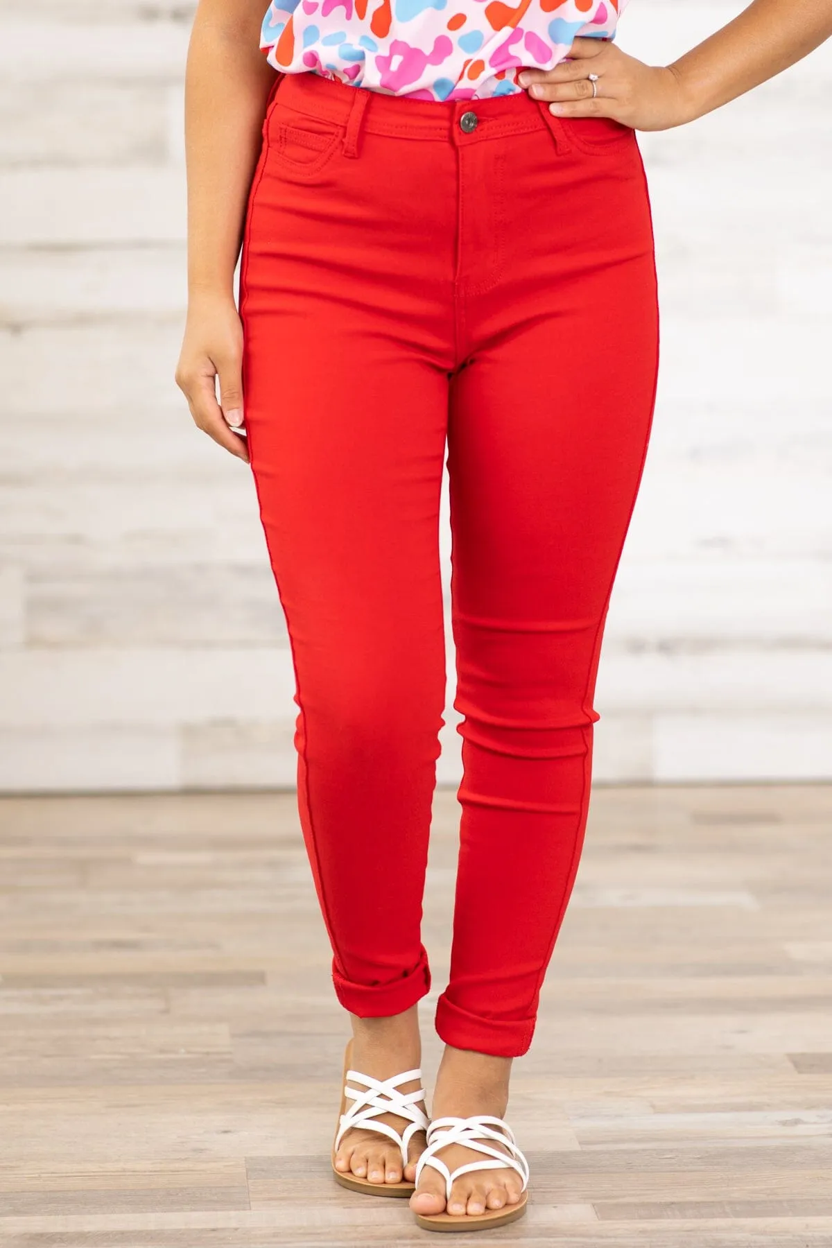 Red Skinny Fit High Rise Pants