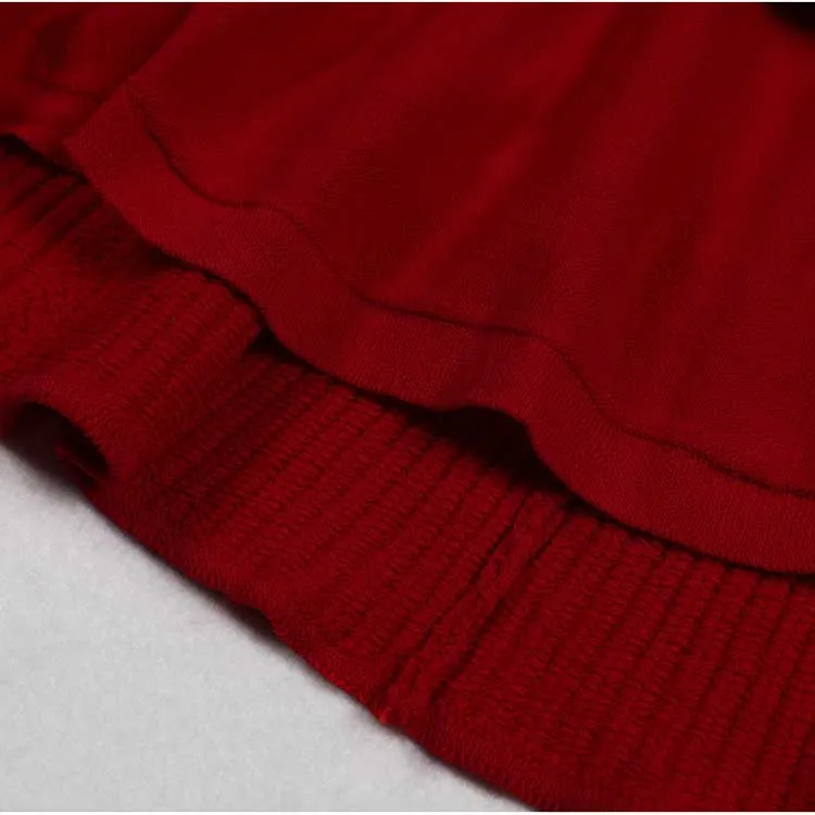 Red V-Neck Long Sleeves Mini Knitted Dress Short A-Line Dress