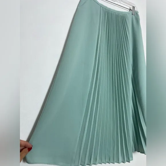 REISS Mint Green Blue Front Pleated MIDI Skirt Size 6