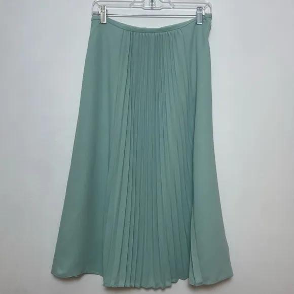 REISS Mint Green Blue Front Pleated MIDI Skirt Size 6