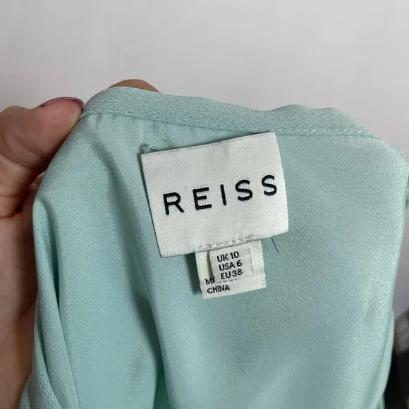 REISS Mint Green Blue Front Pleated MIDI Skirt Size 6