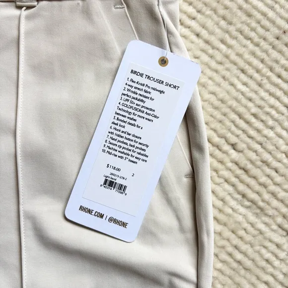 RHONE NWT Women’s Birdie Trouser Short Light Sand 2
